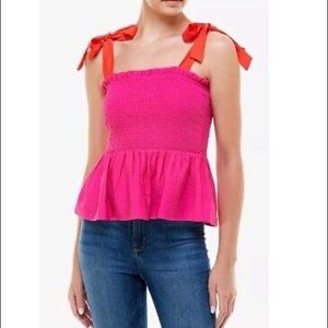 NWOT Pink Ruffle Shirt With Orange Ribbon